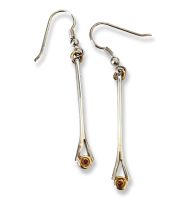 Gold and Silver Drop Earrings set with Ruby
