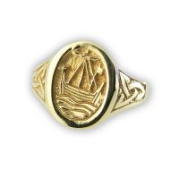 Gold Celtic Signet Ring for Men - Viking Longship Design