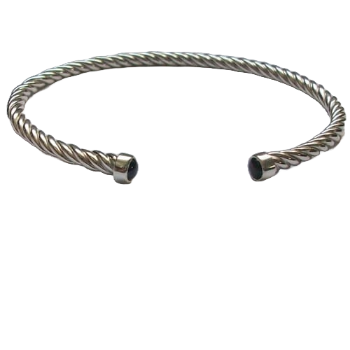 Silver Mini Torc Bangle set with Onyx - Hebridean Jewellery