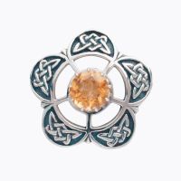 Traditional Sterling Silver Celtic Brooch set with Citrine
