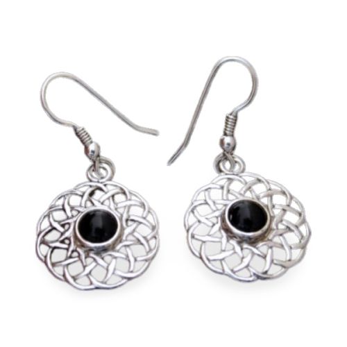 Sterling Silver Celtic Earrings set with Onyx