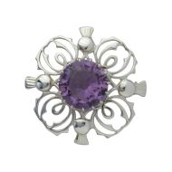 Sterling Silver Celtic Thistle Brooch set with Amethyst