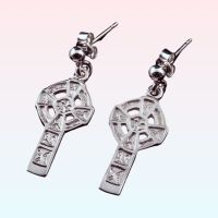 Sterling Silver Celtic Cross Drop Earrings 