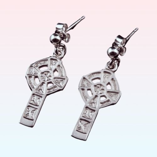 Sterling Silver Celtic Cross Drop Earrings 